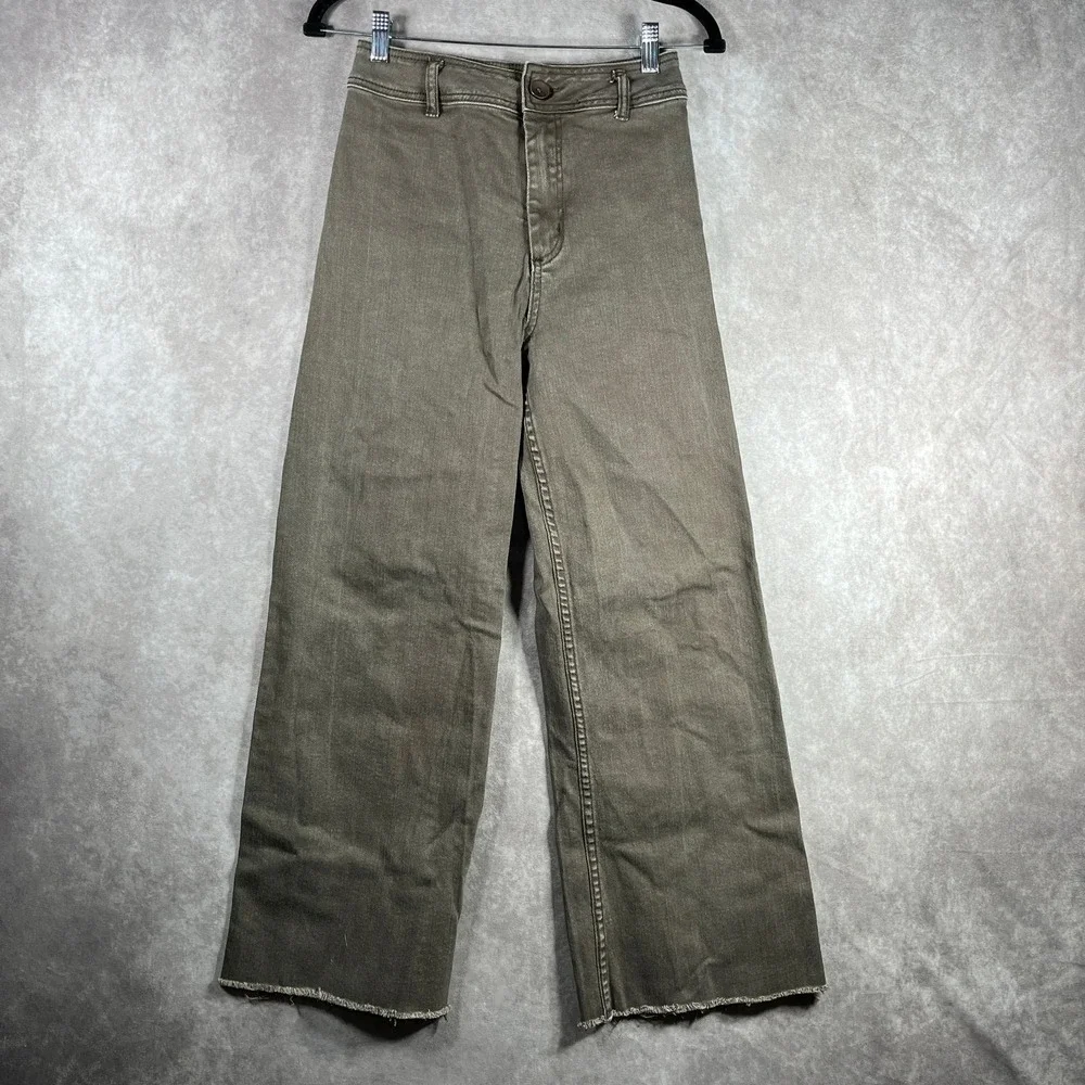 Miou Muse‎ Jeans Womens Medium Brown Denim Wide Leg Frayed Hem High Rise Stretch